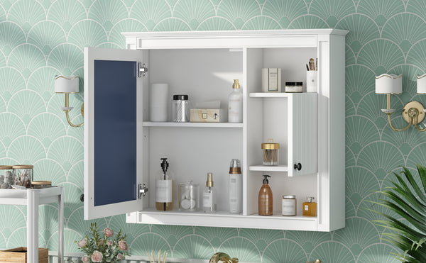 English Elm 32'' Modern Medicine Cabinet with Mirror, Wall-Mounted 3-Shelf Bathroom Storage, White MDF Finish N710P252505K