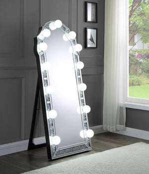 English Elm Noralie Glam Floor Mirror Silver with Beveled Frame & Faux Diamond Inlay, Hollywood-Style Accent B2726P254731