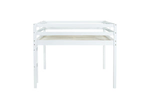 English Elm Full Rubber Wood Loft Bed with Ladder and Under-Bed Storage Space, Sturdy Minimalist Design for Comfort White W504P283526