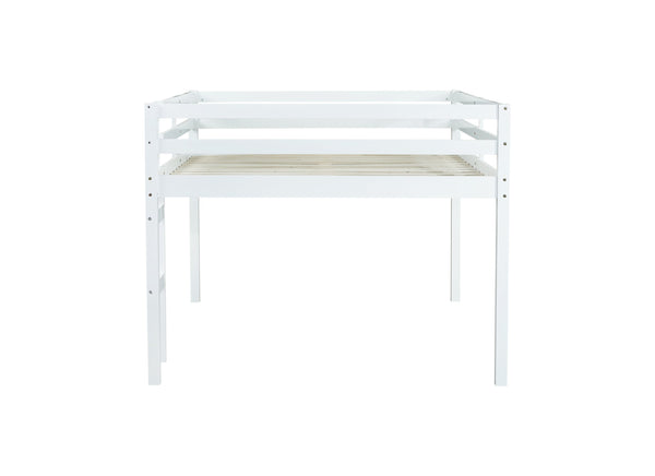 English Elm Full Rubber Wood Loft Bed with Ladder and Under-Bed Storage Space, Sturdy Minimalist Design for Comfort White W504P283526