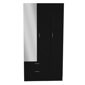 English Elm Riverside Mirrored Armoire with Three Doors, Two Drawers, Four Shelves and Hanging Rod for Wardrobe Organization Black 71 L x 16.9 W x 3.9 H B070S00215