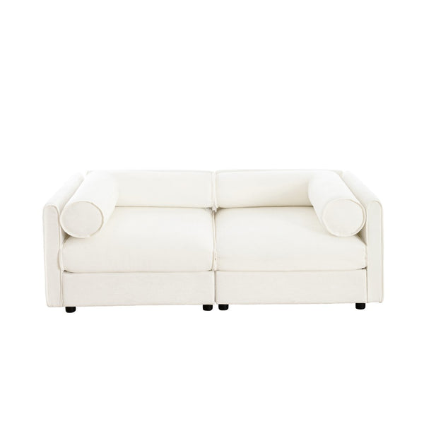 English Elm Stylish White Chenille 2-Seater Sofa With Hidden Storage, Ergonomic Design For Small Spaces W714S01034-GIGA