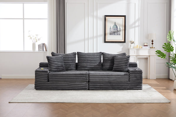 English Elm Oversized Corduroy Cloud Couch Convertible Sleeper Sofa with Memory Foam Seating Dark Gray W395S00117