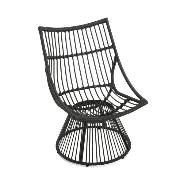 English Elm Christopher Knight Home® - ELAINE Retro Wicker High-Back Chair in Grey — PE Rattan Papasan Base, Weather-Resistant Boho Accent N775P188548G
