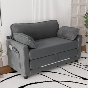 English Elm 2-in-1 Corduroy Loveseat Sleeper with Storage Converts for Living Room or Studio Grey W2715P409861