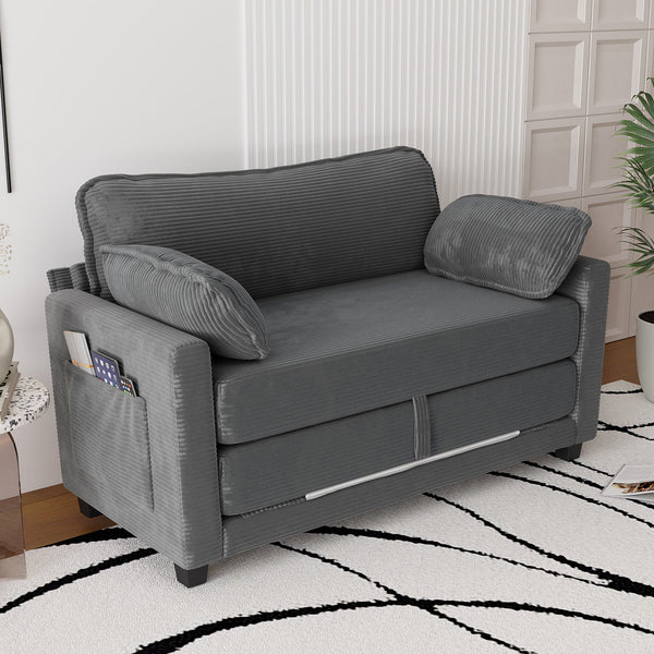 English Elm 2-in-1 Corduroy Loveseat Sleeper with Storage Converts for Living Room or Studio Grey W2715P409861