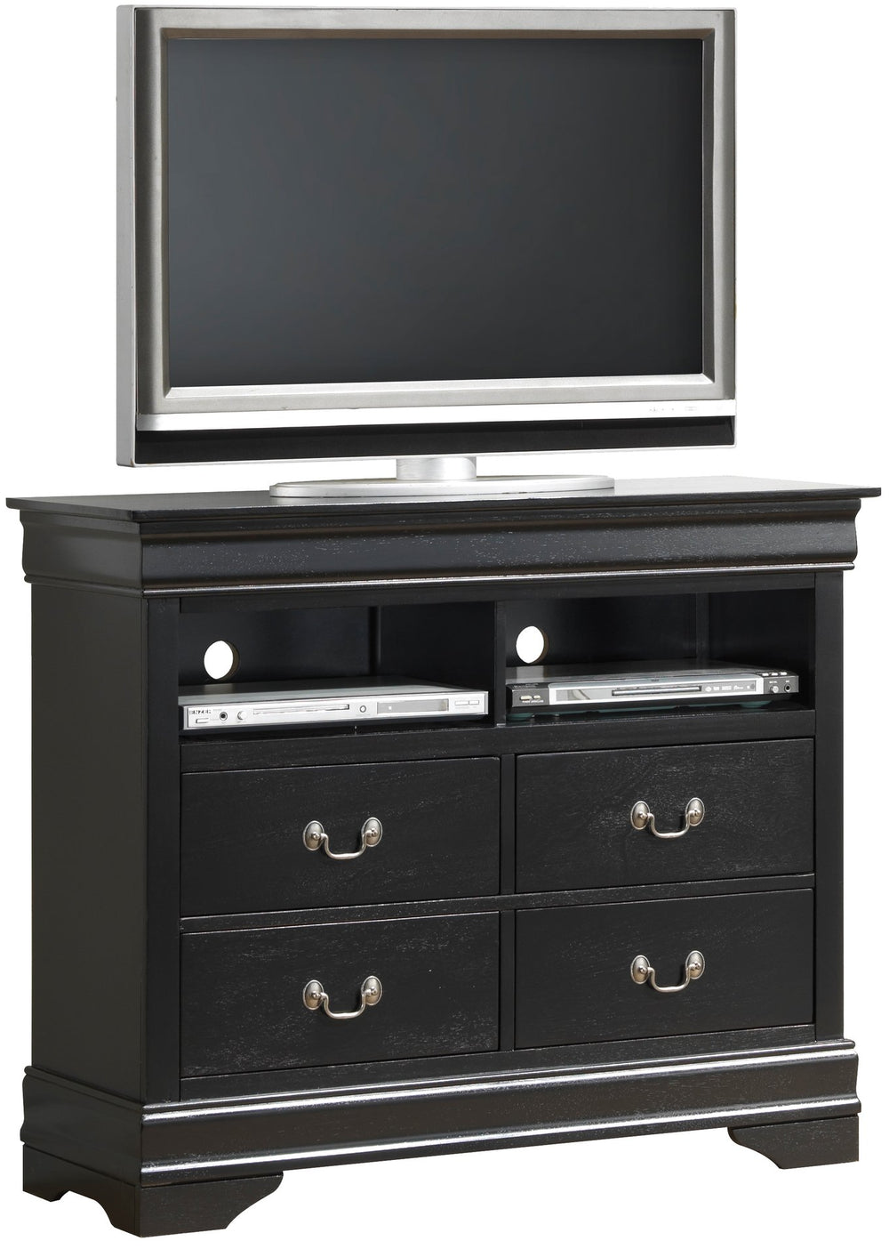 English Elm Elegant Black Media Chest | Compact 35"H x 42"W Storage Cabinet, Fully Assembled, Durable Finish B078108217