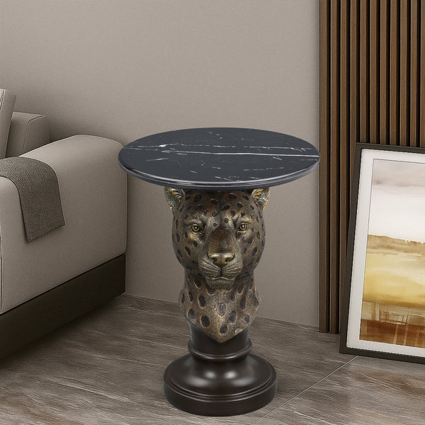 English Elm Horse Head Sculpted Resin End Table with Faux Marble Top for Bold Living Rooms W5398P454676