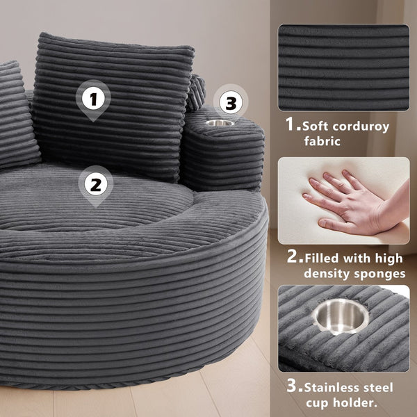 English Elm Round Cloud Sectional Sofa Bed with Memory Foam Cushions for Studio Living Spaces Dark Grey W3224P444286