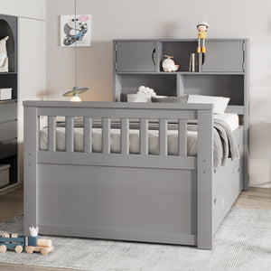 English Elm Twin Captain Platform Bed with Bookcase Headboard Four Drawers Pine Mdf Frame Gray GX001828AAE-1