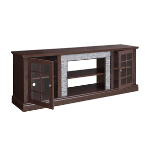 English Elm 70" Modern TV Stand with Faux Stone Top, Spacious 2-Door Media Console with Cable Management and Adjustable Shelves, Vintage Metal Handles, Durable MDF Construction for Living Room Entertainment (Fits up to 75") Cherry W2275P342689