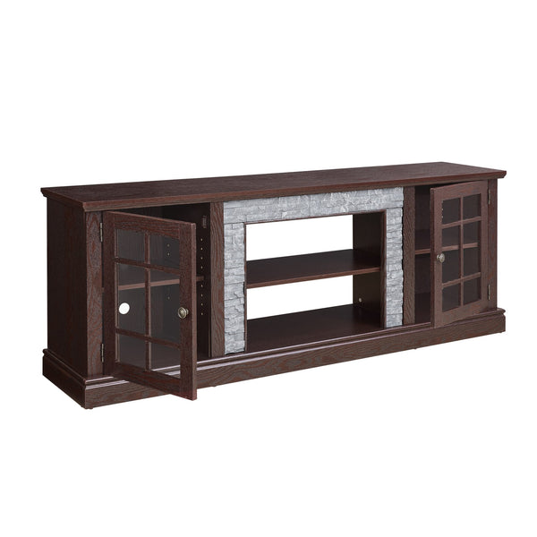 English Elm 70" Modern TV Stand with Faux Stone Top, Spacious 2-Door Media Console with Cable Management and Adjustable Shelves, Vintage Metal Handles, Durable MDF Construction for Living Room Entertainment (Fits up to 75") Cherry W2275P342689