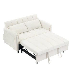 English Elm 52 Beige Modern Velvet Sofa Pullout Bed, 3-in-1 Convertible 52" Loveseat for Small Spaces, Pillows & Storage Pockets W1658P266333