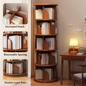 English Elm 5 Tier Rotating Bookshelf Tower with 360° Spin, Space-Saving Corner Display, Modern MDF Storage Unit Walnut W3204P355670