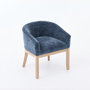 English Elm Mid Century Barrel Accent Chair Chenille Upholstery Rubberwood Legs Dining Room Blue W1143P449337