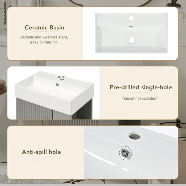 English Elm 21.6" Modern Floating Bathroom Vanity With Ceramic Sink - Stylish Space-Saving Design & Storage N729P170388E