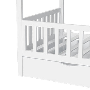 English Elm Full House Bed Cream White with Roof & 2 Storage Drawers, Solid Wood Montessori Full Frame for Kids W2992S00004