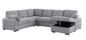 English Elm Nyhan Upholstered Corner Sectional with Pull-Out Loveseat and Storage Chaise, Chenille Elegance Light Gray B102S00079