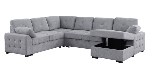 English Elm Nyhan Upholstered Corner Sectional with Pull-Out Loveseat and Storage Chaise, Chenille Elegance Light Gray B102S00079