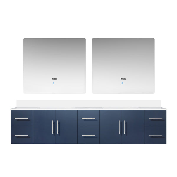 English Elm Navy Double Bath Vanity 84" W x 22" D with Cultured Marble Top, Soft-Close Drawers, LED Mirrors B2731S00890