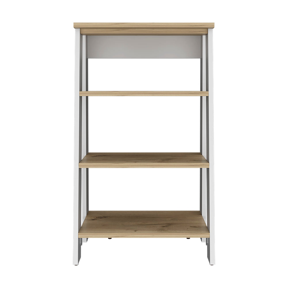 English Elm Linen Cabinet Jenne - Stylish Open Shelves In Light Oak & White Finish For Modern Storage Solutions B092122958