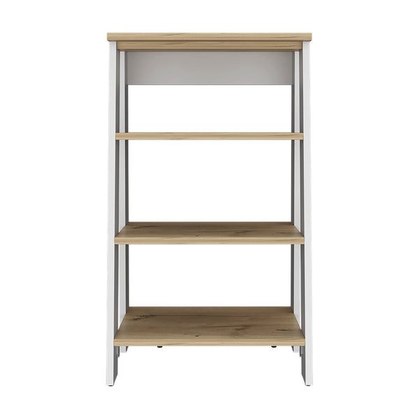 English Elm Linen Cabinet Jenne - Stylish Open Shelves In Light Oak & White Finish For Modern Storage Solutions B092122958