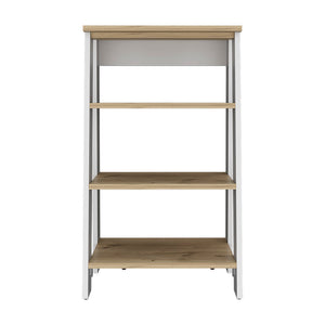 English Elm Linen Cabinet Jenne, Four Open Shelves, Light Oak / White Finish