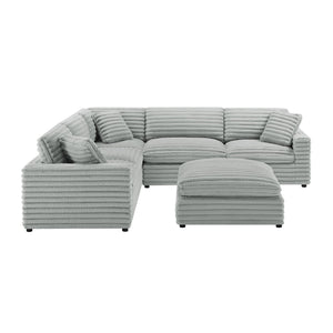 English Elm Jenny 6-Piece Modular Sectional in Plush Gray Cord-Like Polyester — Hardwood Frame, Down-Blend Comfort B050S00022