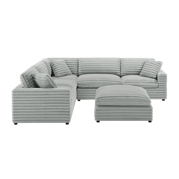 English Elm Jenny 6-Piece Modular Sectional in Plush Gray Cord-Like Polyester — Hardwood Frame, Down-Blend Comfort B050S00022