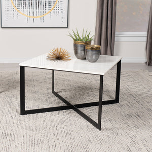 English Elm Volz Genuine Marble Top Square Coffee Table with Sculptural Iron Base for Living Rooms B062P451806
