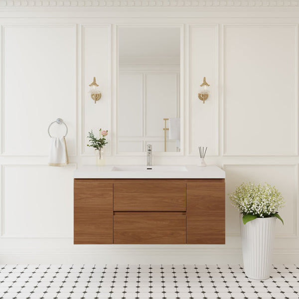 English Elm 48" Floating Bathroom Vanity Espresso Wood Stone Resin Top Soft Close Storage White+Walnut W1920P414538