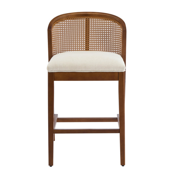 English Elm Christopher Knight Home® - Tatti Plush Padded Counter Stool Set of 2 with Rattan-Accented Curved Back and Wood Frame, Cozy Beige,Walnut N775P271407W