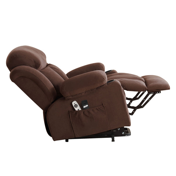 English Elm Power Lift Recliner Chair with Heat & 4-Point Massage, USB Port, Cup Holders, Remote for Living Room Brown W1521P303243