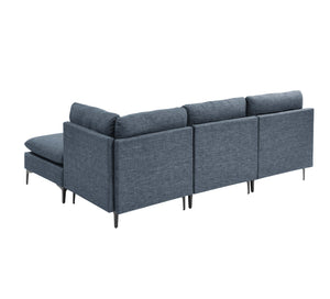 English Elm Linen Upholstered Modular Sectional Sofa with Black Metal Legs for Modern Living Dark Blue B2748S00117