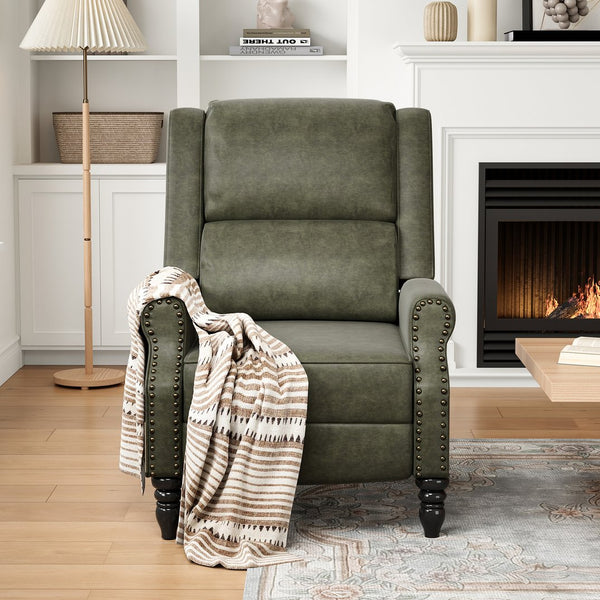 English Elm Faux Leather Pushback Recliner with Ergonomic Lumbar Support for Modern Living Spaces T3623P434282
