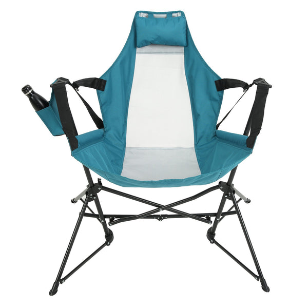 English Elm Steel Framed Hammock Style Folding Camping Chair Breathable Fabric Reclining Outdoor Seat Blue W640P147220