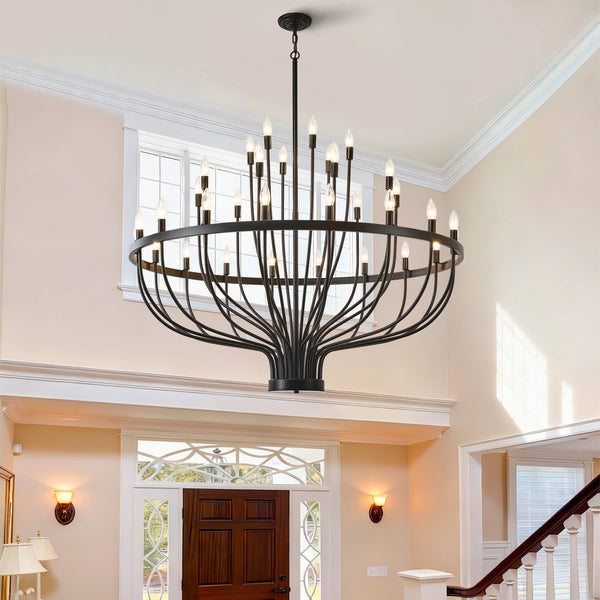 English Elm Industrial Matte Black 33-arm Candelabra Chandelier Large Dining Room Statement Fixture W2991P406724