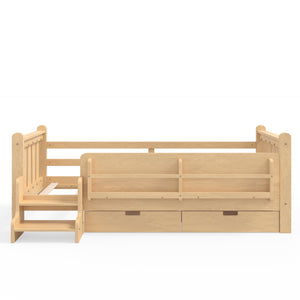 English Elm Twin Pine Floor Bed with Guardrails Built-in Bookcases and Stair Steps for Kids Light Natural W1580P430201