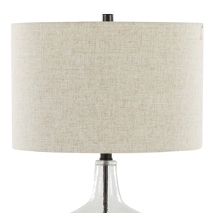 English Elm Botella Dimpled Glass Table Lamp Set with Linen Shade and Usb Port for Bedrooms B202P224039