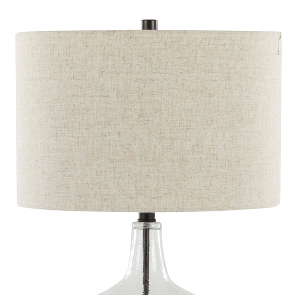 English Elm Botella Dimpled Glass Table Lamp Set with Linen Shade and Usb Port for Bedrooms B202P224039