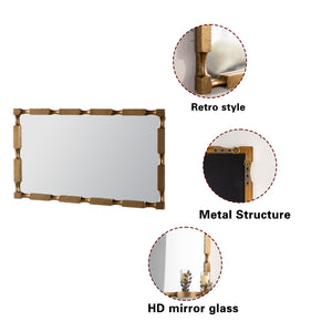 English Elm Gold Matte Bamboo Node Rectangular Mirror Organic Textured Frame Bedroom Entryway W3081P391524