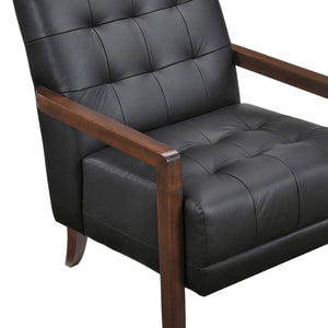 English Elm Modern Tufted Leather Accent Chair with Walnut Wood Frame, Upholstered Seat, Compact Stylish Design Black 28 L x 21 W x 25.75 H B011P271922