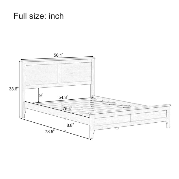 English Elm Modern Solid Wood Full Platform Bed with Slatted Headboard, Pine/MDF Frame, 550LB Capacity, No Box Spring Needed White 78.75 L x 17 W x 5 H N701P301030K