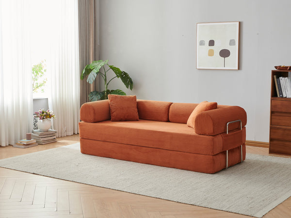 English Elm 78.8" Corduroy Modular Floor Sofa Convertible Sleeper Futon with Pillow Back Support Orange W5617P455986