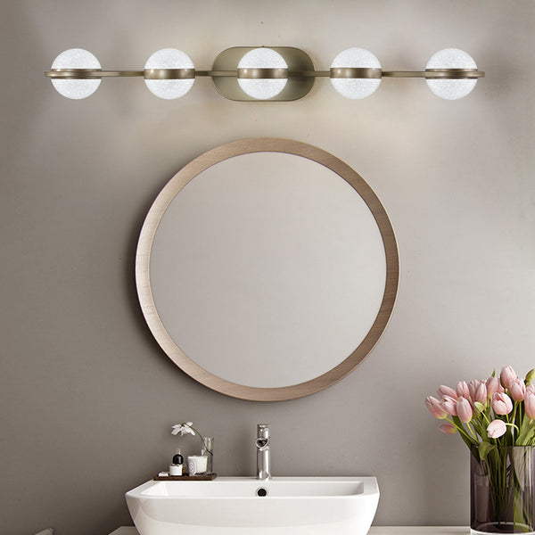 English Elm Bathroom Vanity Light - Elegant 5-Bulb Led Fixture With Crystal Sand Shades In Champagne Gold Finish W2312P374868