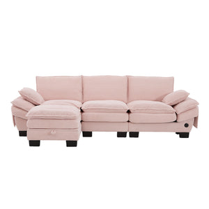 English Elm Sectional Cloud Sofa Modular Deep Seat Corduroy Upholstered Living Room Couch with Storage Pink W395S00131