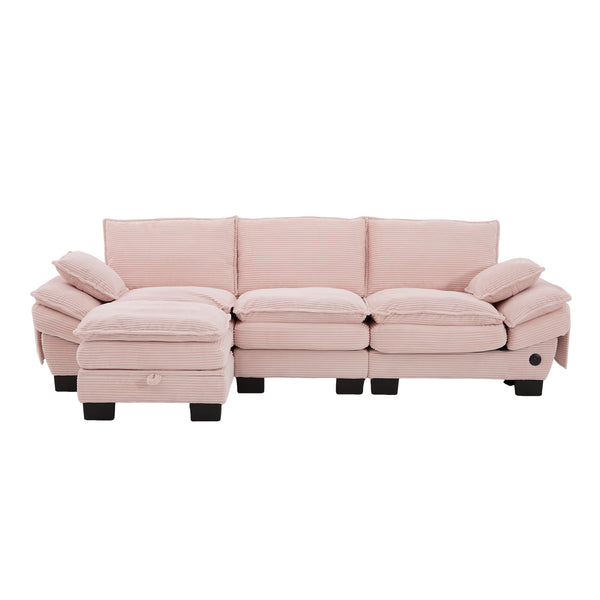 English Elm Sectional Cloud Sofa Modular Deep Seat Corduroy Upholstered Living Room Couch with Storage Pink W395S00131