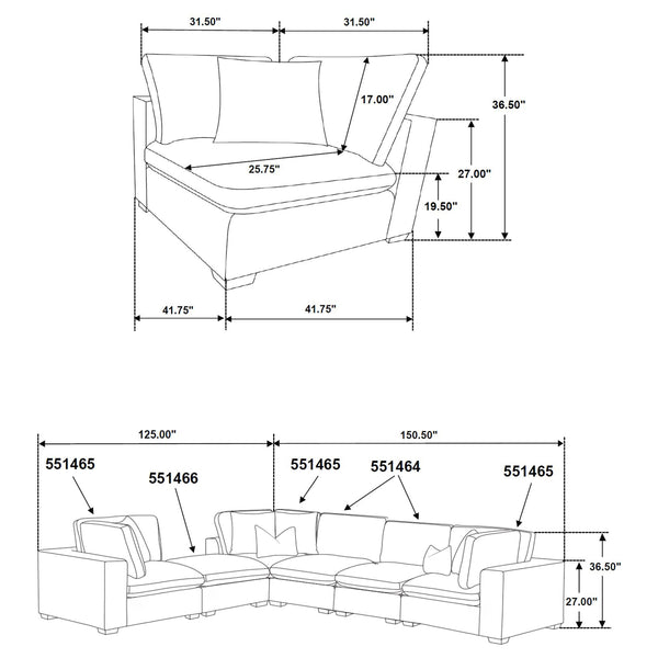 English Elm Murtagh Six Piece Modular Sectional Soft Fabric Lounge Sofa with Tapered Wooden Legs B062S01582