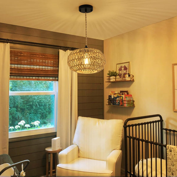 English Elm Farmhouse Led Rattan Pendant Light - Hand-Woven Boho Chandelier For Cozy Dining & Living Spaces W2738P185432