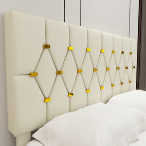 English Elm MODERN Velvet Queen Bed with Twin Trundle, 2 Storage Drawers, Gold Button Accents, 600lb Capacity Beige W1867S00015